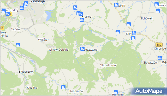 mapa Leszczyna gmina Złotoryja, Leszczyna gmina Złotoryja na mapie Targeo