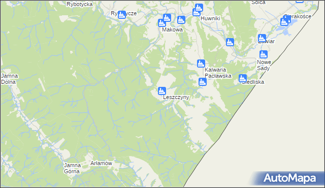 mapa Leszczyny gmina Fredropol, Leszczyny gmina Fredropol na mapie Targeo