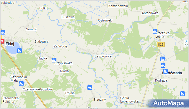 mapa Leszkowice gmina Ostrówek, Leszkowice gmina Ostrówek na mapie Targeo