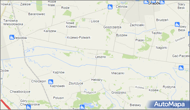 mapa Leszno gmina Grabów, Leszno gmina Grabów na mapie Targeo
