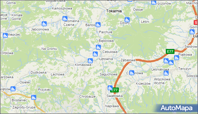 mapa Łętownia gmina Jordanów, Łętownia gmina Jordanów na mapie Targeo