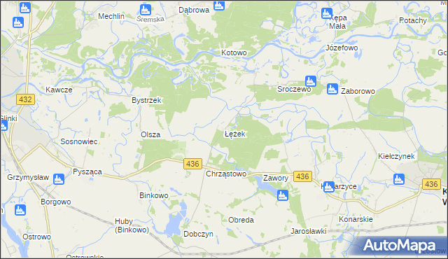 mapa Łężek gmina Książ Wielkopolski, Łężek gmina Książ Wielkopolski na mapie Targeo