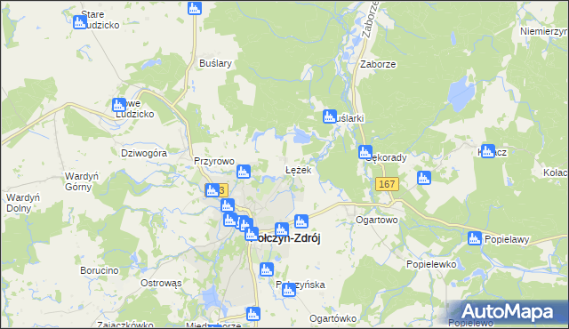 mapa Łężek gmina Połczyn-Zdrój, Łężek gmina Połczyn-Zdrój na mapie Targeo