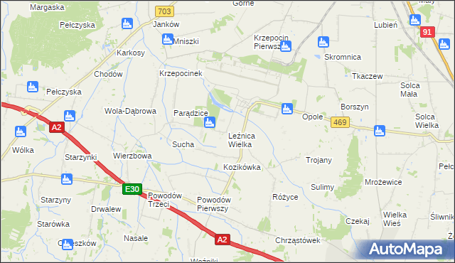 mapa Leźnica Wielka, Leźnica Wielka na mapie Targeo