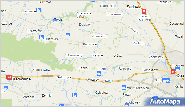 mapa Łężyce gmina Sadowie, Łężyce gmina Sadowie na mapie Targeo