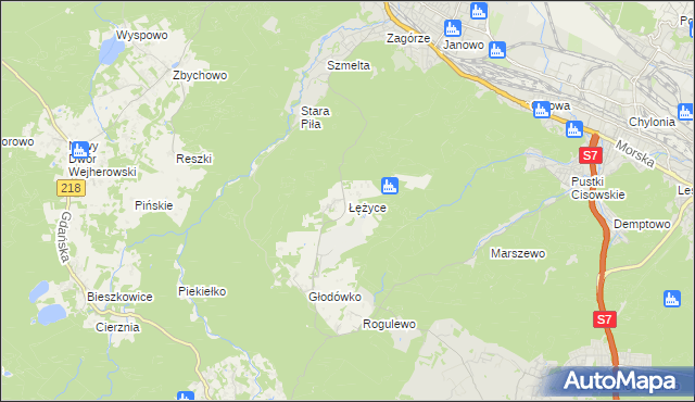 mapa Łężyce gmina Wejherowo, Łężyce gmina Wejherowo na mapie Targeo