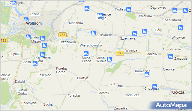 mapa Lgota Wielka gmina Wolbrom, Lgota Wielka gmina Wolbrom na mapie Targeo