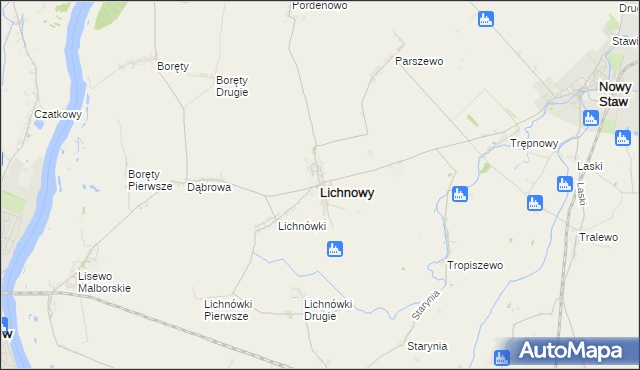 mapa Lichnowy powiat malborski, Lichnowy powiat malborski na mapie Targeo