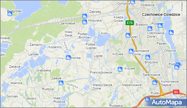 mapa Ligota gmina Czechowice-Dziedzice, Ligota gmina Czechowice-Dziedzice na mapie Targeo