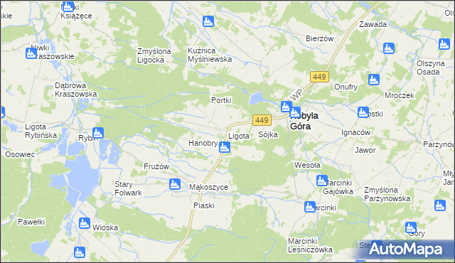 mapa Ligota gmina Kobyla Góra, Ligota gmina Kobyla Góra na mapie Targeo