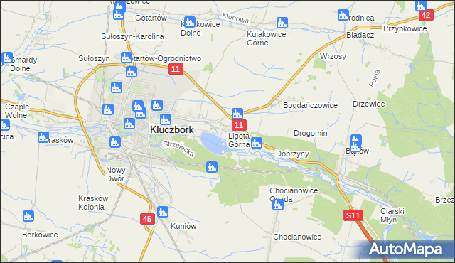 mapa Ligota Górna gmina Kluczbork, Ligota Górna gmina Kluczbork na mapie Targeo