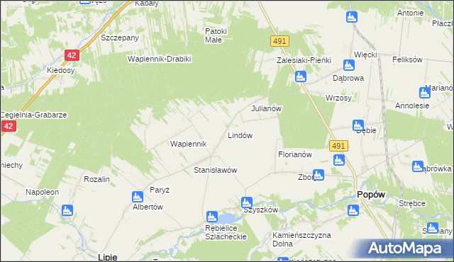 mapa Lindów gmina Lipie, Lindów gmina Lipie na mapie Targeo