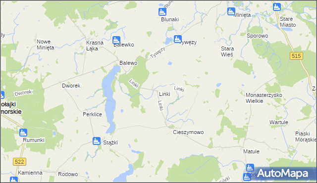 mapa Linki gmina Mikołajki Pomorskie, Linki gmina Mikołajki Pomorskie na mapie Targeo