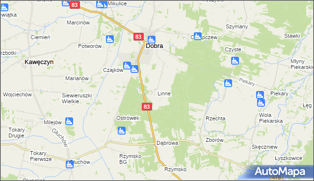 mapa Linne gmina Dobra, Linne gmina Dobra na mapie Targeo