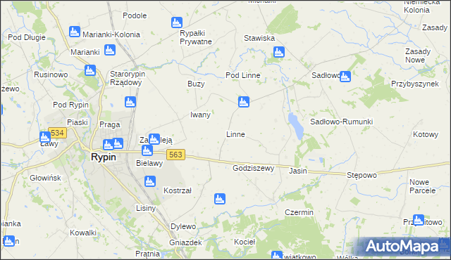 mapa Linne gmina Rypin, Linne gmina Rypin na mapie Targeo