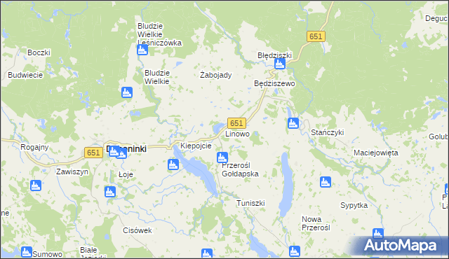 mapa Linowo gmina Dubeninki, Linowo gmina Dubeninki na mapie Targeo