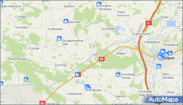 mapa Lipa gmina Raciąż, Lipa gmina Raciąż na mapie Targeo