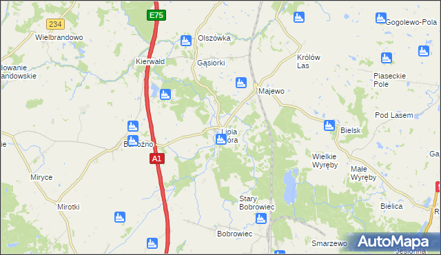 mapa Lipia Góra gmina Morzeszczyn, Lipia Góra gmina Morzeszczyn na mapie Targeo