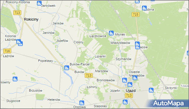 mapa Lipianki gmina Ujazd, Lipianki gmina Ujazd na mapie Targeo
