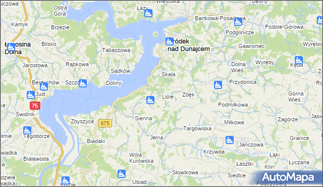 mapa Lipie gmina Gródek nad Dunajcem, Lipie gmina Gródek nad Dunajcem na mapie Targeo