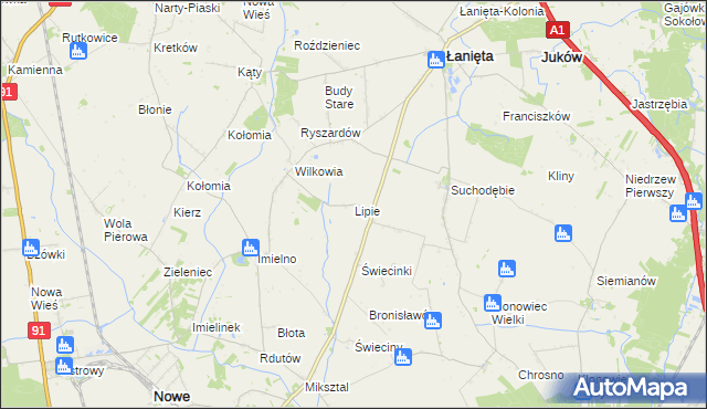mapa Lipie gmina Łanięta, Lipie gmina Łanięta na mapie Targeo