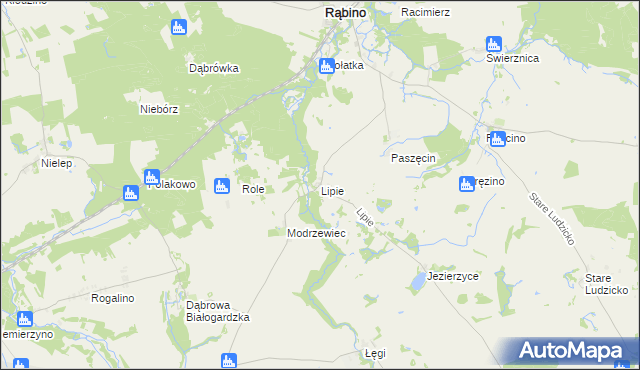 mapa Lipie gmina Rąbino, Lipie gmina Rąbino na mapie Targeo