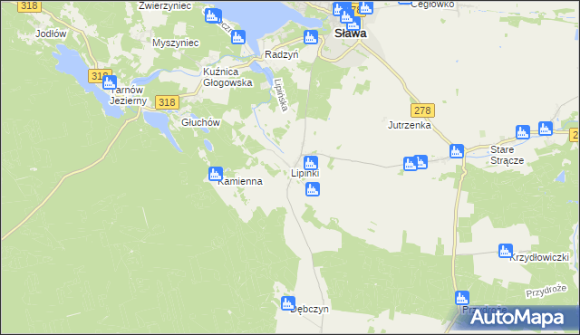 mapa Lipinki gmina Sława, Lipinki gmina Sława na mapie Targeo