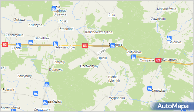 mapa Lipinki gmina Sosnówka, Lipinki gmina Sosnówka na mapie Targeo