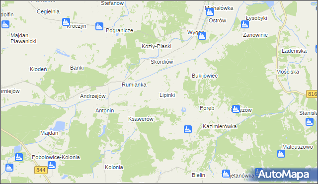 mapa Lipinki gmina Żmudź, Lipinki gmina Żmudź na mapie Targeo