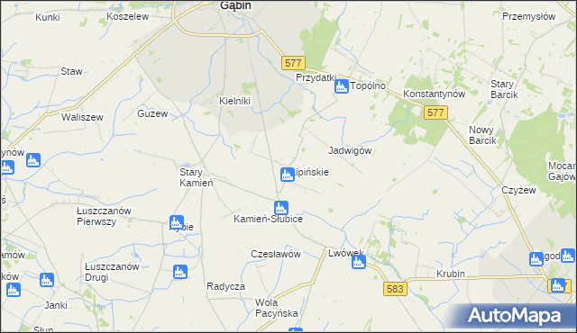 mapa Lipińskie gmina Gąbin, Lipińskie gmina Gąbin na mapie Targeo
