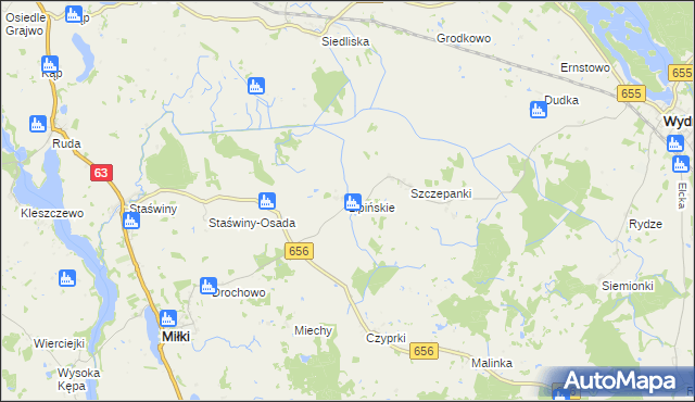 mapa Lipińskie gmina Miłki, Lipińskie gmina Miłki na mapie Targeo