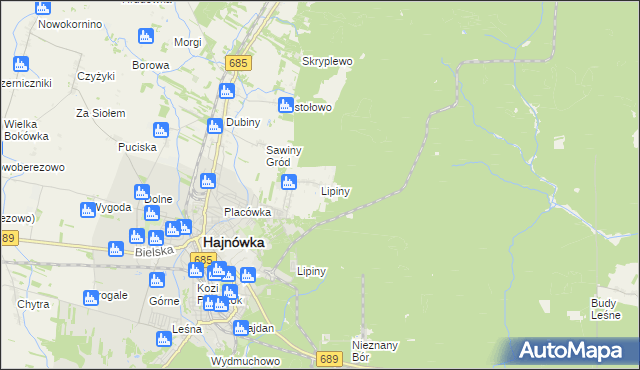 mapa Lipiny gmina Hajnówka, Lipiny gmina Hajnówka na mapie Targeo