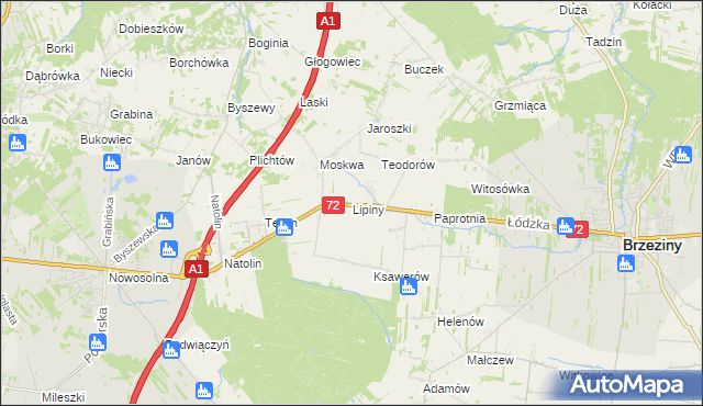 mapa Lipiny gmina Nowosolna, Lipiny gmina Nowosolna na mapie Targeo