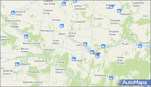 mapa Lipiny gmina Przyłęk, Lipiny gmina Przyłęk na mapie Targeo