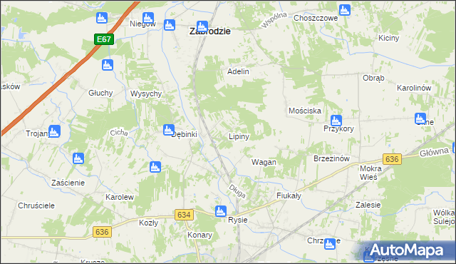 mapa Lipiny gmina Zabrodzie, Lipiny gmina Zabrodzie na mapie Targeo