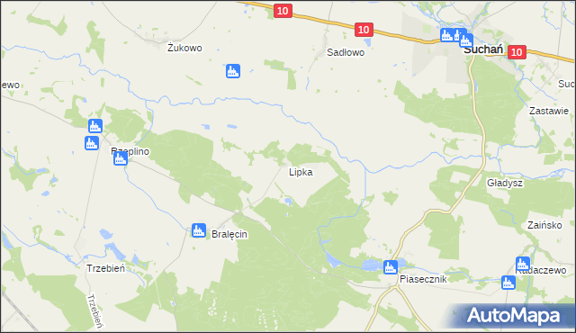 mapa Lipka gmina Dolice, Lipka gmina Dolice na mapie Targeo