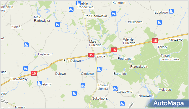 mapa Lipnica gmina Dębowa Łąka, Lipnica gmina Dębowa Łąka na mapie Targeo