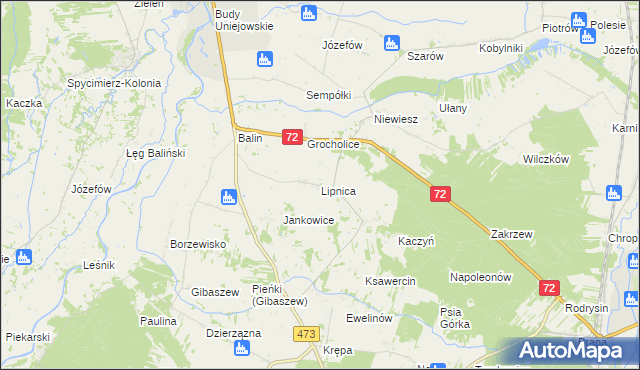 mapa Lipnica gmina Poddębice, Lipnica gmina Poddębice na mapie Targeo