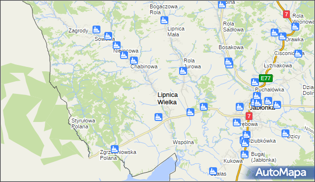mapa Lipnica Wielka powiat nowotarski, Lipnica Wielka powiat nowotarski na mapie Targeo