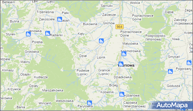 mapa Lipnik gmina Wiśniowa, Lipnik gmina Wiśniowa na mapie Targeo