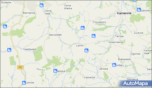 mapa Lipniki gmina Kamiennik, Lipniki gmina Kamiennik na mapie Targeo