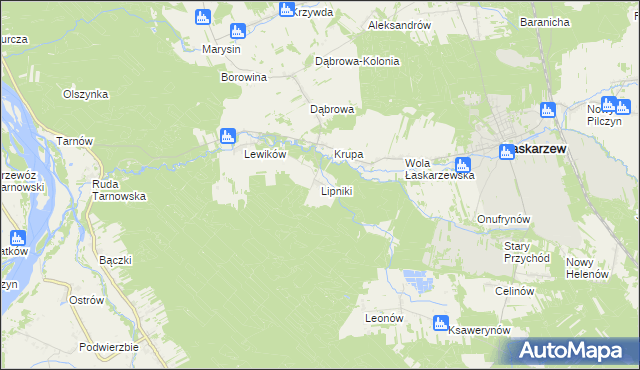 mapa Lipniki gmina Łaskarzew, Lipniki gmina Łaskarzew na mapie Targeo