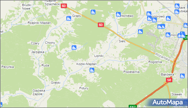 mapa Lipniki gmina Ostrów Mazowiecka, Lipniki gmina Ostrów Mazowiecka na mapie Targeo