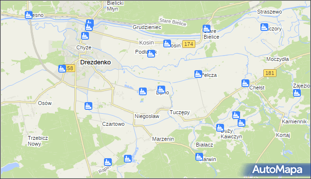 mapa Lipno gmina Drezdenko, Lipno gmina Drezdenko na mapie Targeo