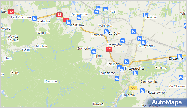 mapa Lipno gmina Przysucha, Lipno gmina Przysucha na mapie Targeo