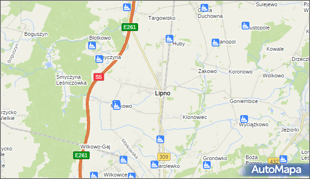 mapa Lipno powiat leszczyński, Lipno powiat leszczyński na mapie Targeo