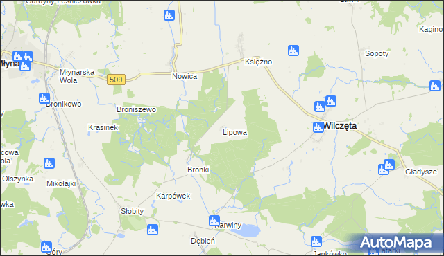 mapa Lipowa gmina Wilczęta, Lipowa gmina Wilczęta na mapie Targeo