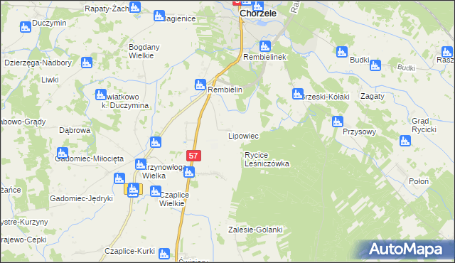 mapa Lipowiec gmina Chorzele, Lipowiec gmina Chorzele na mapie Targeo