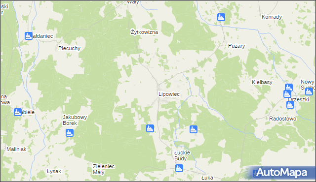 mapa Lipowiec gmina Szczytno, Lipowiec gmina Szczytno na mapie Targeo