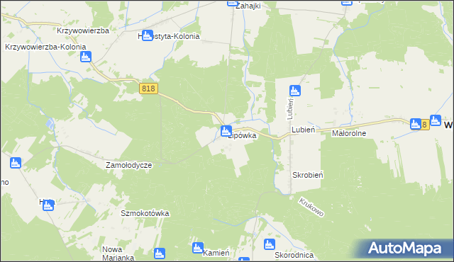 mapa Lipówka gmina Wyryki, Lipówka gmina Wyryki na mapie Targeo